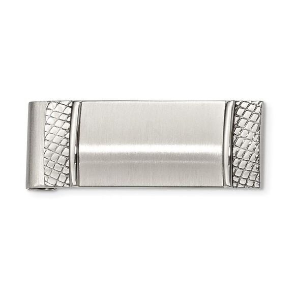 Brushed and Textured Spring Loaded Stainless Steel Money Clip - Picture 1 of 4